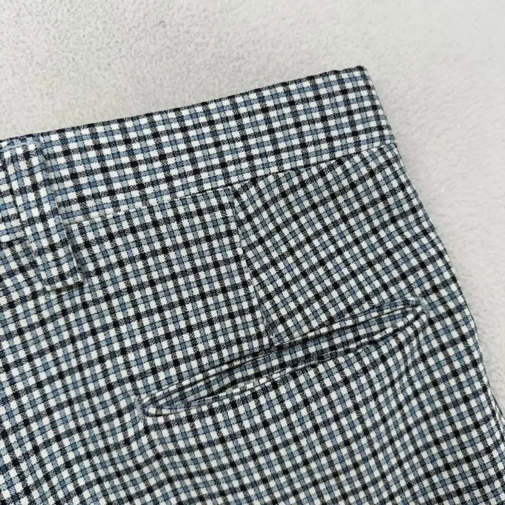 Vintage 70s Slacks Men's 33x31 Blue White Houndstooth Flared Wide leg Rockabilly - Picture 9 of 10